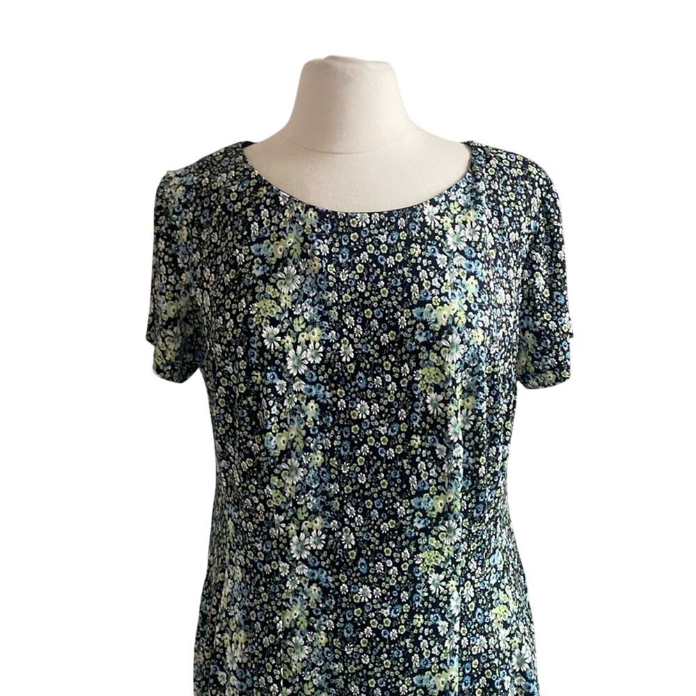 Berkley Jensen Floral Print Swing Dress Womens Sz Large Black Green Jersey - Picture 3 of 5